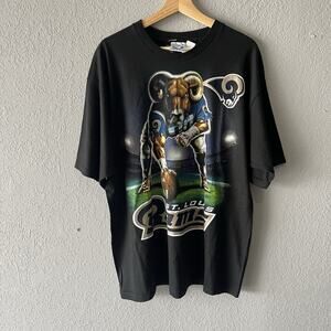 Vintage Deadstock NWT Liquid Blue St Louis Rams Black Tshirt Men XL Football Tee